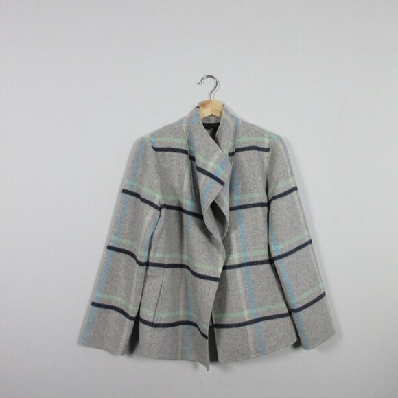 Talbots Women's Open Front Blazer Jacket Coat Plaid Wool Blend Casual Gray M 576 - Picture 1 of 8